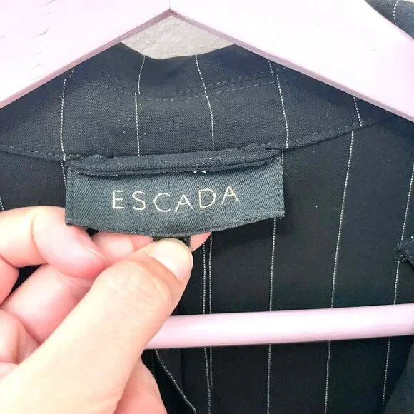 Escada Vintage Black and White Pinstripe Padded Shoulder Blazer Size L - Picture 3 of 7